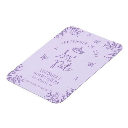 Paarse Quinceanera Save the Date Flexible Magneet (Linkerzijde)