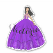 Paarse Quinceanera - Sticker voor aangepaste naam (Voorkant)