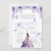 Paarse quinceañera uitnodiging met vlinders (Voorkant)