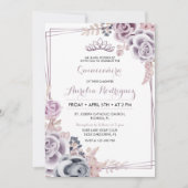 Paarse Quinceanera Uitnodiging Quinceanera Verjaar (Voorkant)