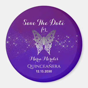 Paarse Quinceanera Uitnodiging Vooruit Opslaan Magneet