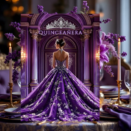 Paarse Quinceanera Verjaardag Palace Dress Tiara Kaart
