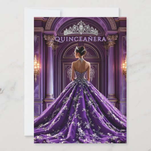 Paarse Quinceanera Verjaardag Palace Dress Tiara Kaart (Voorkant)