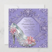 Paarse quinceañera verjaardagsfeestje kaart (Voorkant)