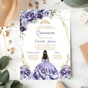 Paarse Quinceanera-verjaardagsuitnodiging Kaart