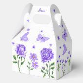 Paarse Quinceañera Vlinder en Rozen Bloemen Bedankdoosjes (Achterkant)