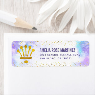 Paarse Quinceañera Waterverf Gouden Glitter Adres Etiket