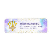 Paarse Quinceañera Waterverf Gouden Glitter Adres Etiket (Voorkant)