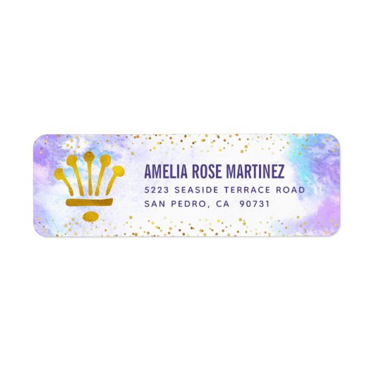 Paarse Quinceañera Waterverf Gouden Glitter Adres Etiket (Voorkant)