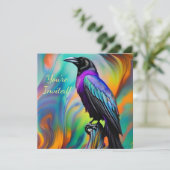 Paarse raaf, achtergrond van het noordlicht kaart (Staand voorkant)