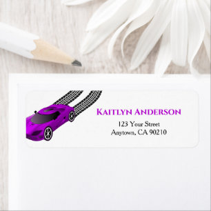 Paarse Raceauto   Aangepaste retouradresstickers v Etiket
