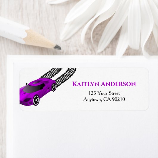 Paarse Raceauto | Aangepaste retouradresstickers v Etiket (Insitu)