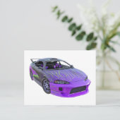 Paarse raceauto met fijne afstemming briefkaart (Staand voorkant)