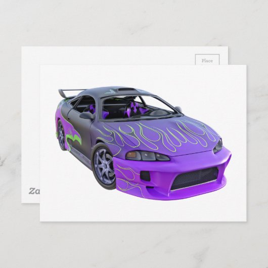 Paarse raceauto met fijne afstemming briefkaart (Voorkant / Achterkant)