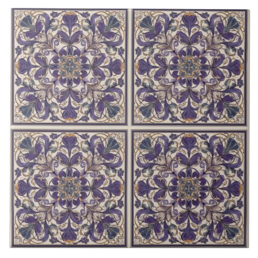 Paarse Radiale Art Deco Tegeltje (Voorkant)