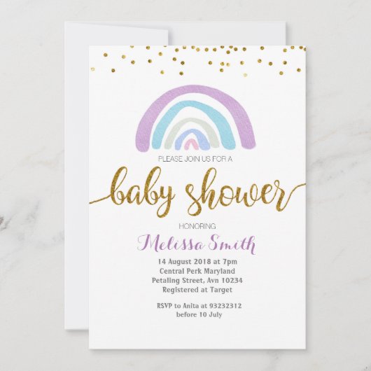 Paarse Rainbow baby shower Uitnodigingskaart Kaart (Voorkant)