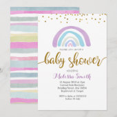 Paarse Rainbow baby shower Uitnodigingskaart Kaart (Voorkant / Achterkant)
