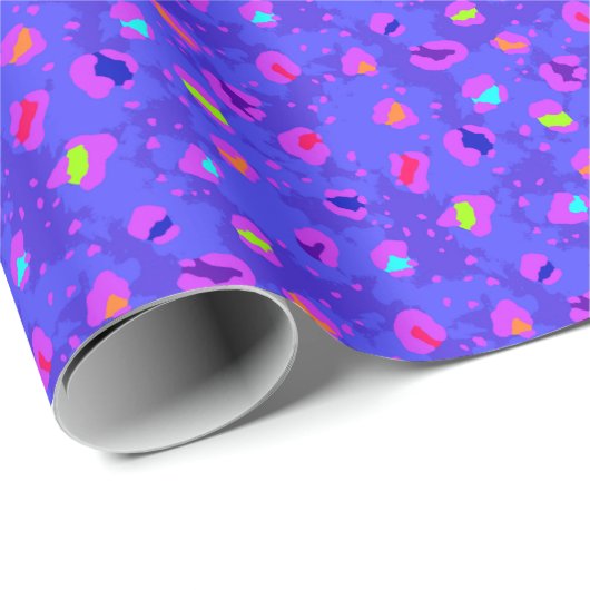 Paarse Rainbow Neon Leopard print inpakpapier (Rol Hoek)