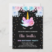 Paarse Rainbow Pink Eenhoorn Verjaardagsuitnodigin Kaart (Voorkant)