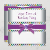 Paarse Rainbow Sweet 16 Party Kaart (Voorkant / Achterkant)