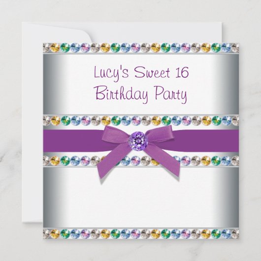 Paarse Rainbow Sweet 16 Party Kaart (Voorkant)