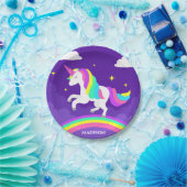 Paarse Rainbow Unicorn Party - Gepersonaliseerde n Papieren Bordje (Feest)