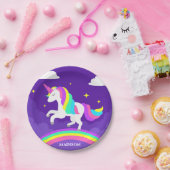 Paarse Rainbow Unicorn Party - Gepersonaliseerde n Papieren Bordje (Feest)