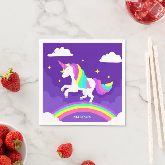 Paarse Rainbow Unicorn Persoonlijke naam Magisch Servet (Insitu)