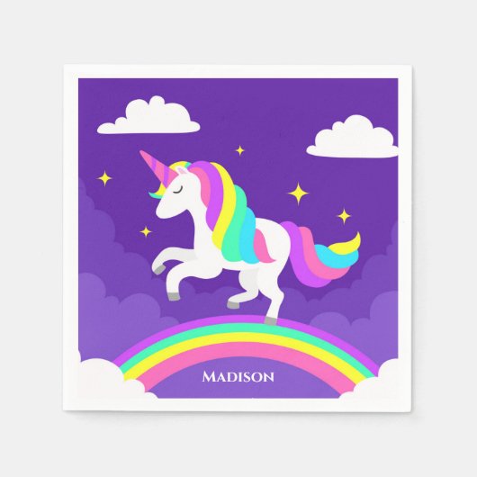 Paarse Rainbow Unicorn Persoonlijke naam Magisch Servet (Voorkant)