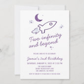 Paarse raketschild buitenruimte 2e verjaardag kaart (Voorkant)