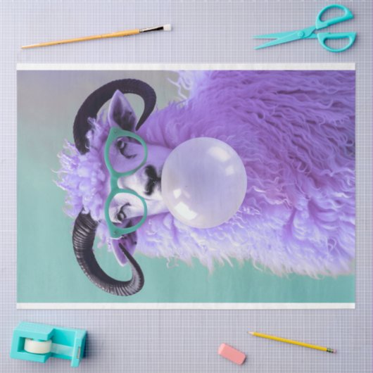 Paarse Ram Blowing Bubble Gum Decouapge Tissuepapier (Craft)