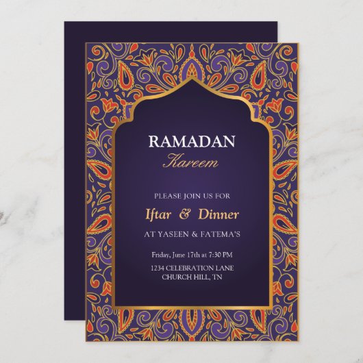 paarse ramadan Iftar-uitnodiging Kaart (Voorkant / Achterkant)