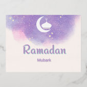Paarse Ramadan mubark Folie Feestdagen Briefkaart (Voorkant)