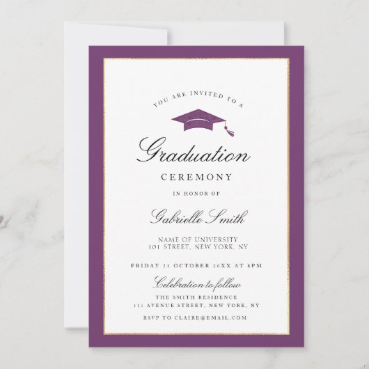 paarse rand afstudeerceremonie uitnodiging (Voorkant)