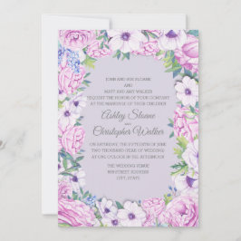 Paarse Ranunculus Anenome Floral Wreath Wedding Kaart