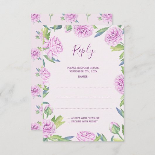 Paarse Ranunculus Lente Bruiloft Antwoord Kaarten (Voorkant / Achterkant)