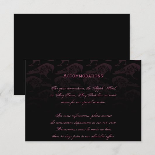 Paarse Raven Gothic Wedding Accomodations Informatiekaartje (Voorkant / Achterkant)