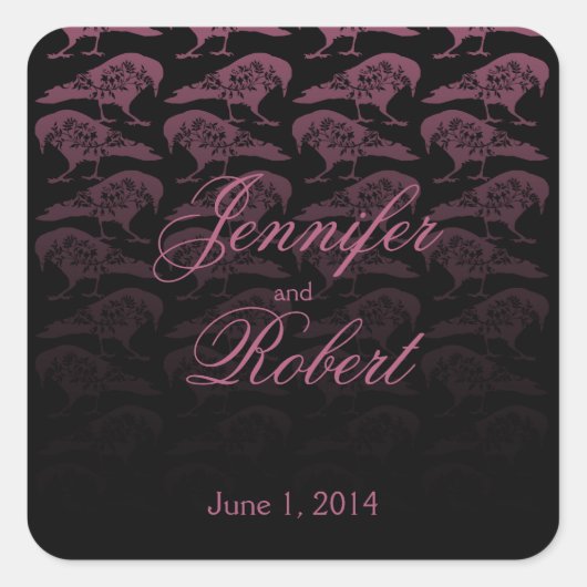 Paarse Raven Gotische Bruiloft Envelope Seal Vierkante Sticker (Voorkant)