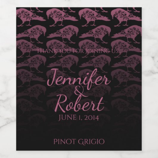 Paarse Raven Gotische bruiloft wijn label Wijn Etiket (Enkel label)