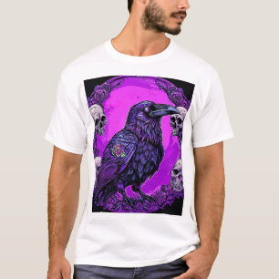 Paarse Raven Grafische Gotische Kraai Design Mode T-shirt