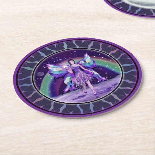 Paarse regen ronde kartonnen onderzetter (Gebogen)