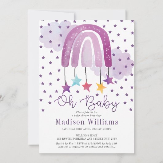 Paarse Regenboog Baby shower Pastel Kaart (Voorkant)