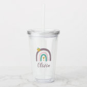 Paarse regenboog en bloem gepersonaliseerd acryl drinkbeker (Voorkant)