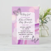 Paarse regenboog en vlinders meisje Baby shower Kaart (Staand voorkant)