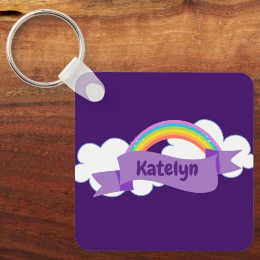  Paarse regenboog, gepersonaliseerd meisje Sleutelhanger (Voorkant)