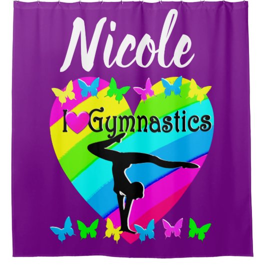 PAARSE REGENBOOG IK HOU VAN GYMNASTIEK DESIGN DOUCHEGORDIJN (Voorkant)