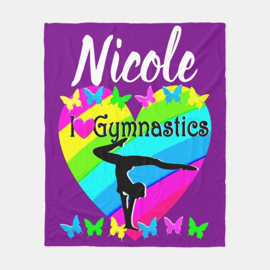PAARSE REGENBOOG IK HOU VAN GYMNASTIEK DESIGN FLEECE DEKEN (Voorkant)