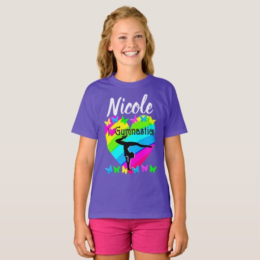 PAARSE REGENBOOG IK HOU VAN GYMNASTIEK DESIGN T-SHIRT (Voorkant volledig)