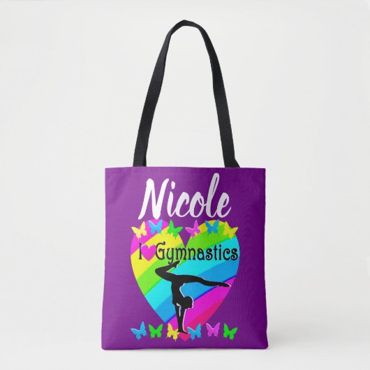 PAARSE REGENBOOG IK HOU VAN GYMNASTIEK DESIGN TOTE BAG (Voorkant)