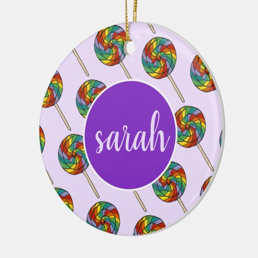 Paarse regenboog Lollipop Snoep Lollings Keramisch Ornament (Links)